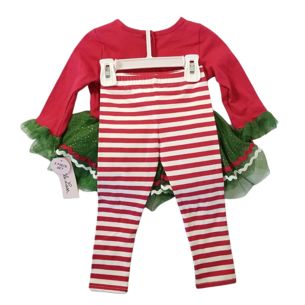 LITTLE LASS Christmas Unicorn 2 Piece Set Girls 18M Tulle Embroidered Holidays - Picture 2 of 8